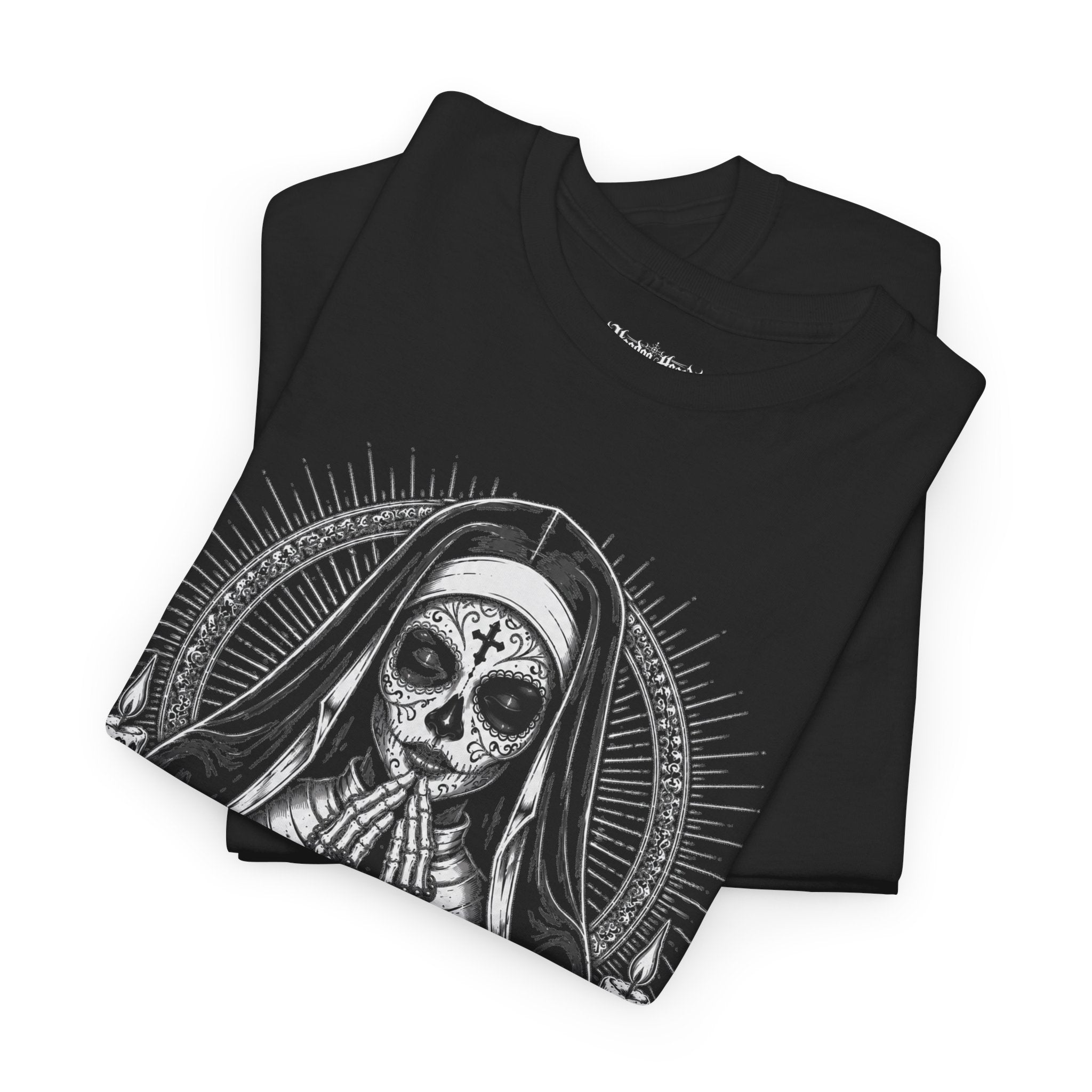 Sacred Sugar Skull Nun Tee | Hoodoo Headz® Prayer & Roses Heavy Cotton T-Shirt
