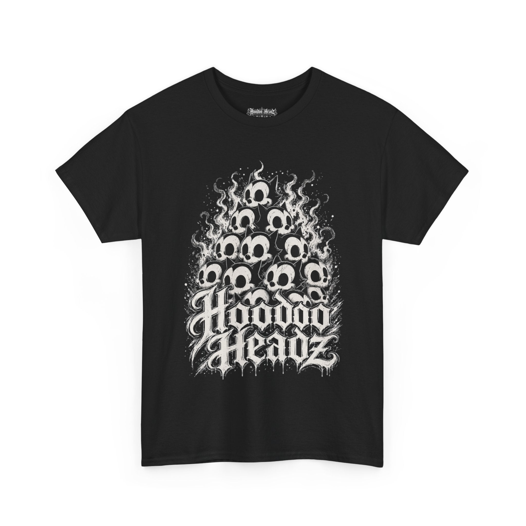 Hoodoo Headz Vintage Cartoon Cat Skull Pyramid Heavy Cotton Tee