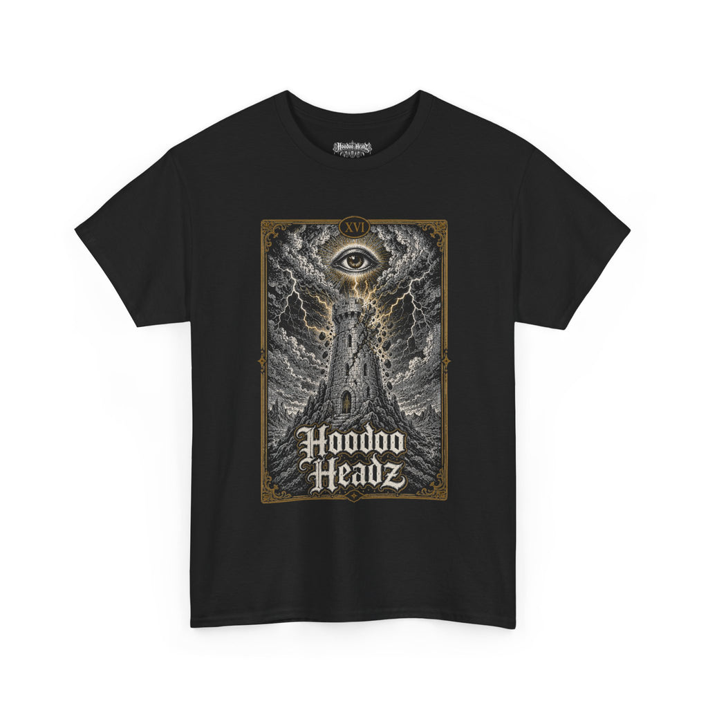 The Tower Tarot Tee | Hoodoo Headz® XVI Major Arcana Heavy Cotton T-Shirt