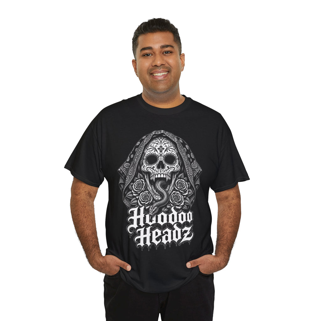 Skull & Roses Tee | Hoodoo Headz® Serpent Graphic Heavy Cotton T-Shirt