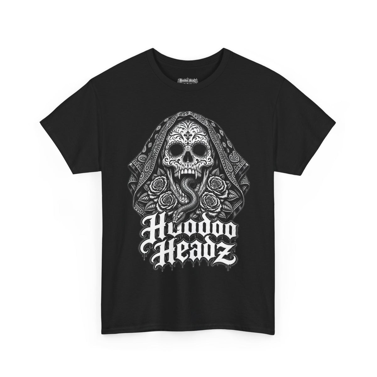 Skull & Roses Tee | Hoodoo Headz® Serpent Graphic Heavy Cotton T-Shirt