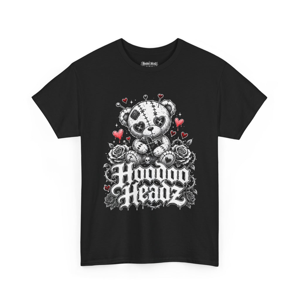 Voodoo Teddy Bear Tee | Hoodoo Headz® Stitched Heart Heavy Cotton T-Shirt