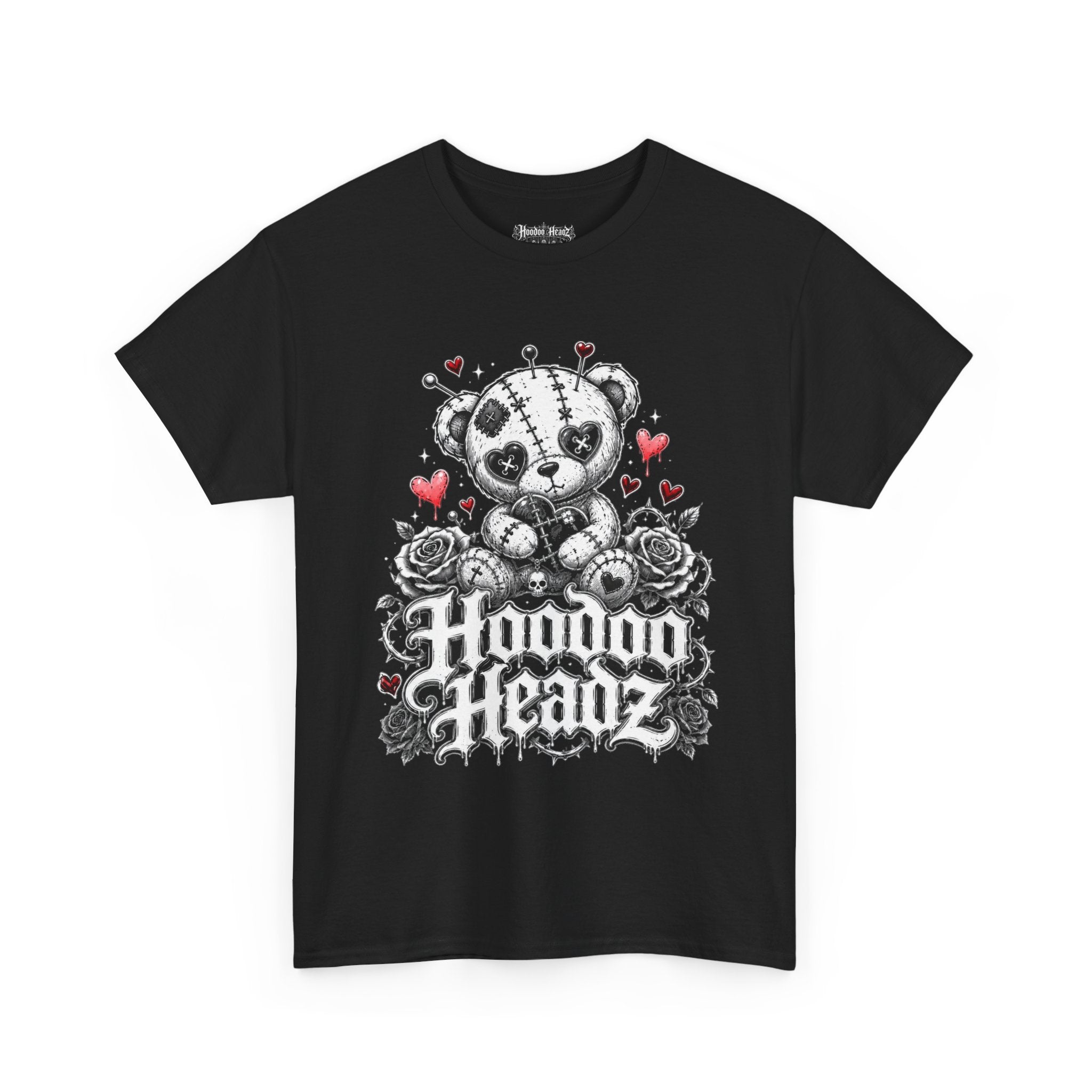 Voodoo Teddy Bear Tee | Hoodoo Headz® Stitched Heart Heavy Cotton T-Shirt