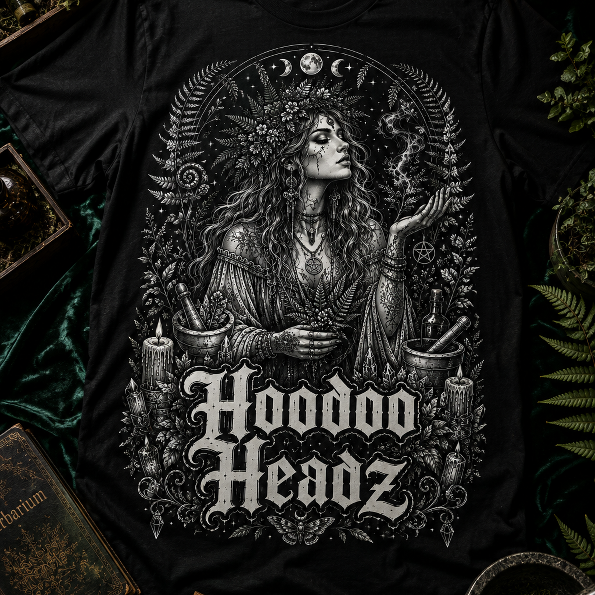 Green Witch Tee | Hoodoo Headz® Earth Magic & Herbal Witchcraft Heavy Cotton T-Shirt