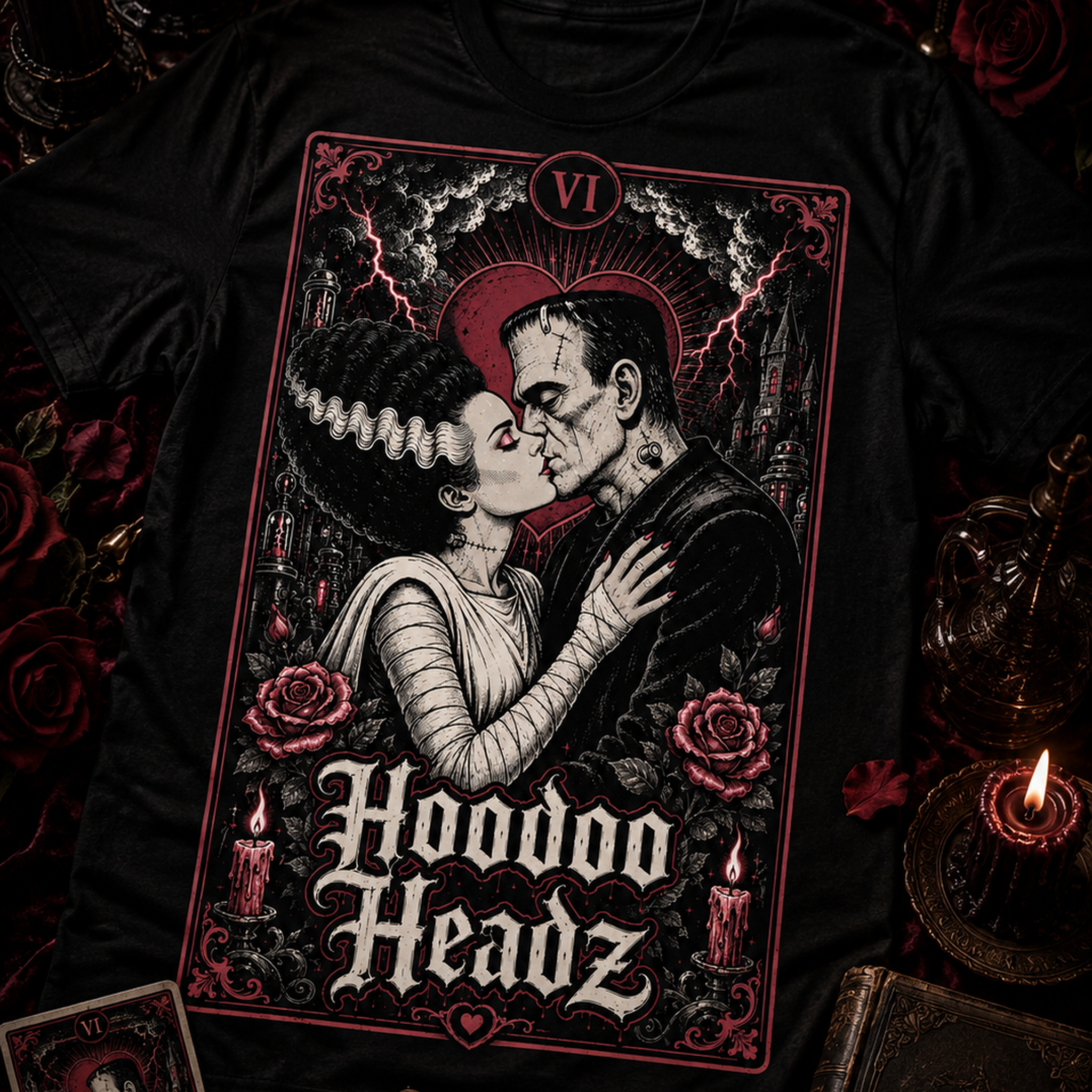 The Lovers Tarot Tee | Hoodoo Headz® Gothic Romance Heavy Cotton T-Shirt