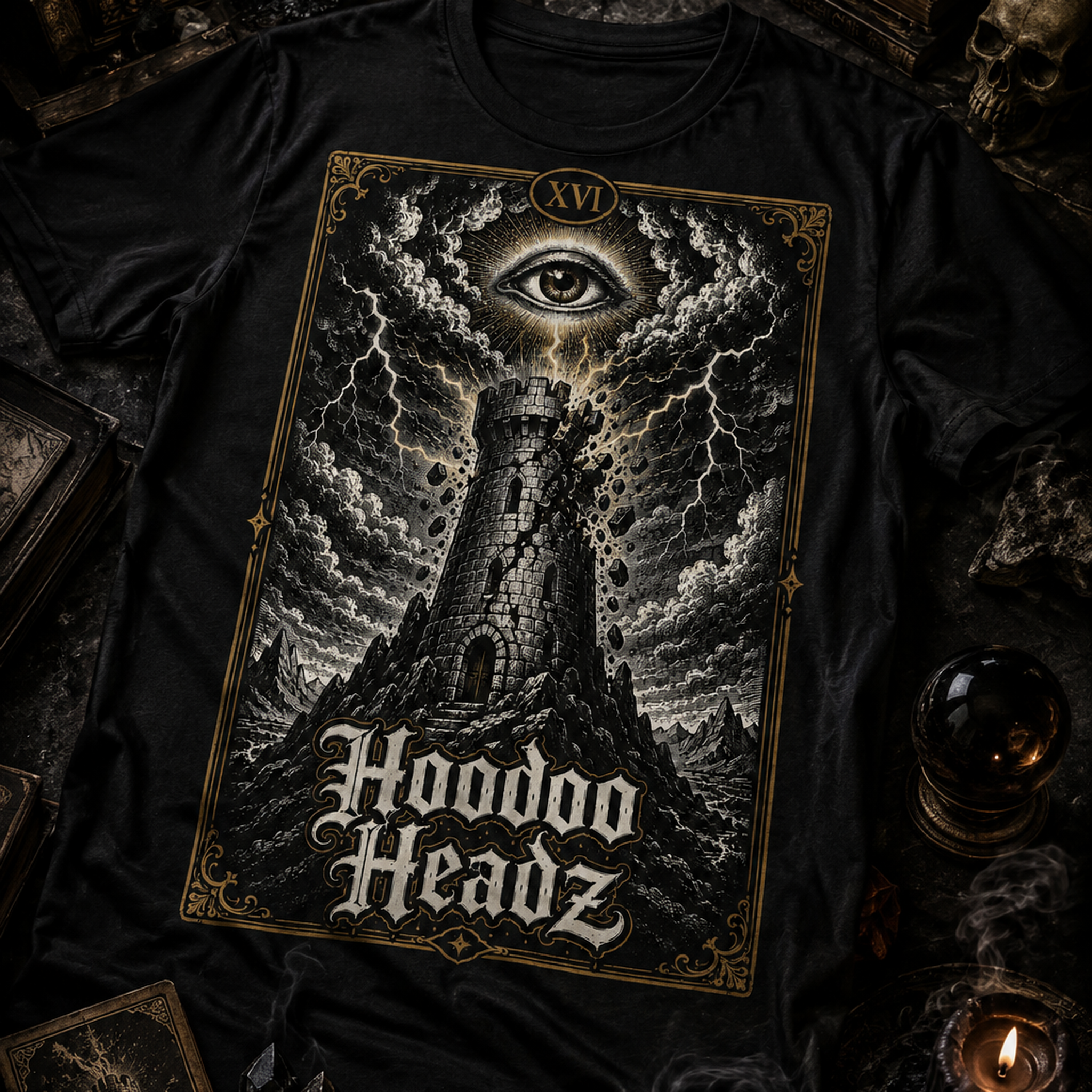 The Tower Tarot Tee | Hoodoo Headz® XVI Major Arcana Heavy Cotton T-Shirt