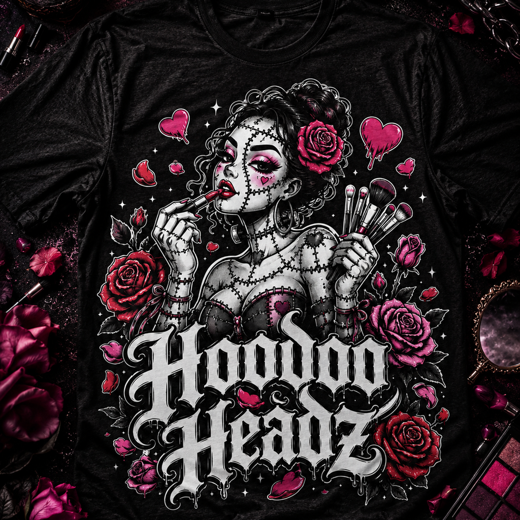 Stitched Beauty Tee | Hoodoo Headz® Makeup & Roses Heavy Cotton T-Shirt