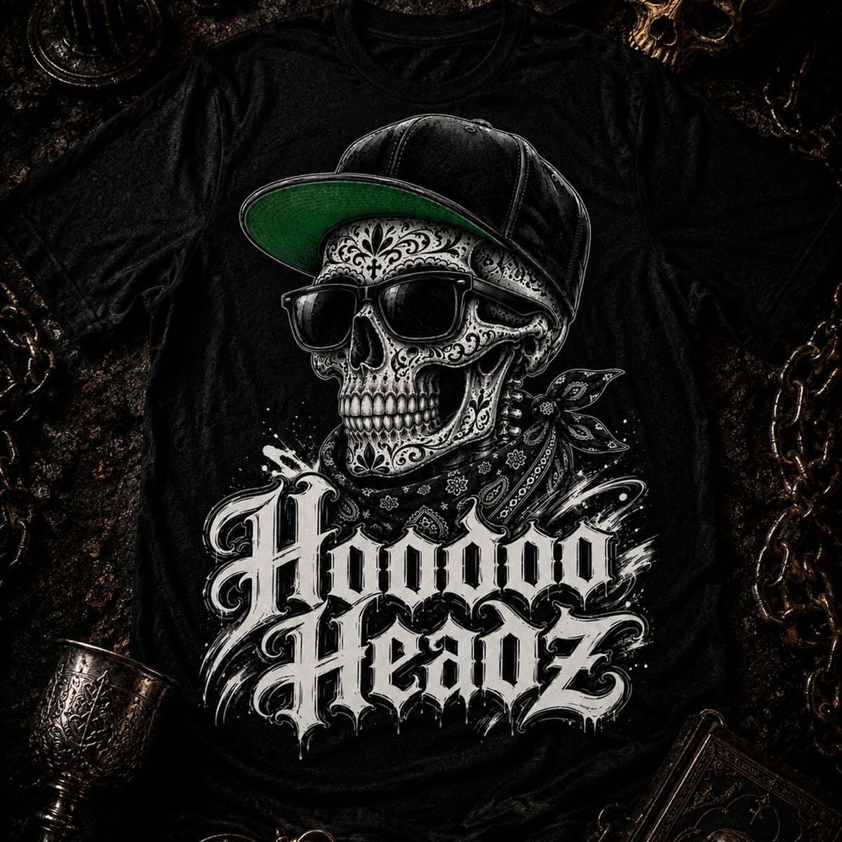 Tales From the Hood Skull Tee | Hoodoo Headz® West Coast Heavy Cotton T-Shirt