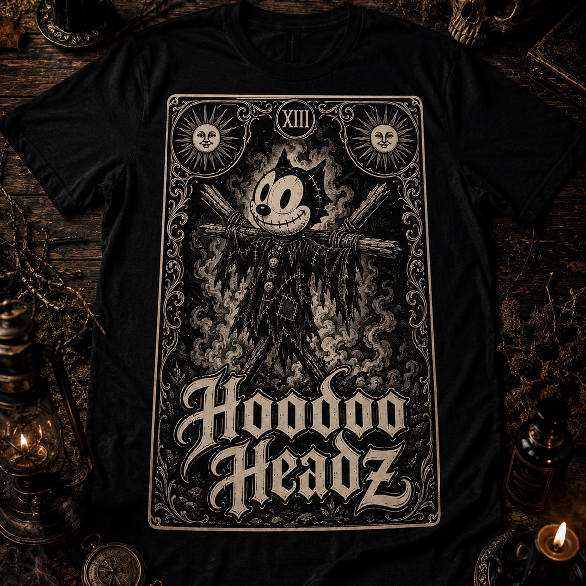 Death Tarot Card Tee | Hoodoo Headz® Vintage Cartoon Cat Heavy Cotton T-Shirt