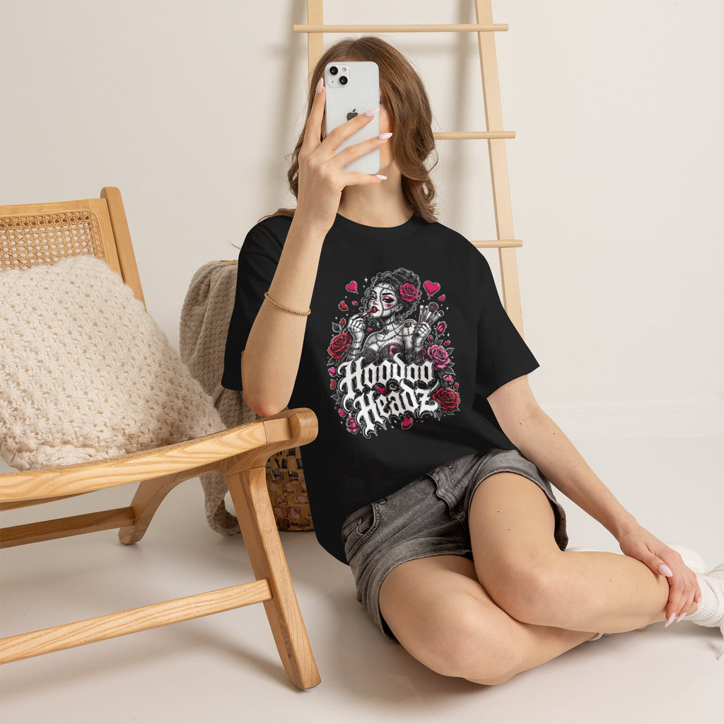 Stitched Beauty Tee | Hoodoo Headz® Makeup & Roses Heavy Cotton T-Shirt