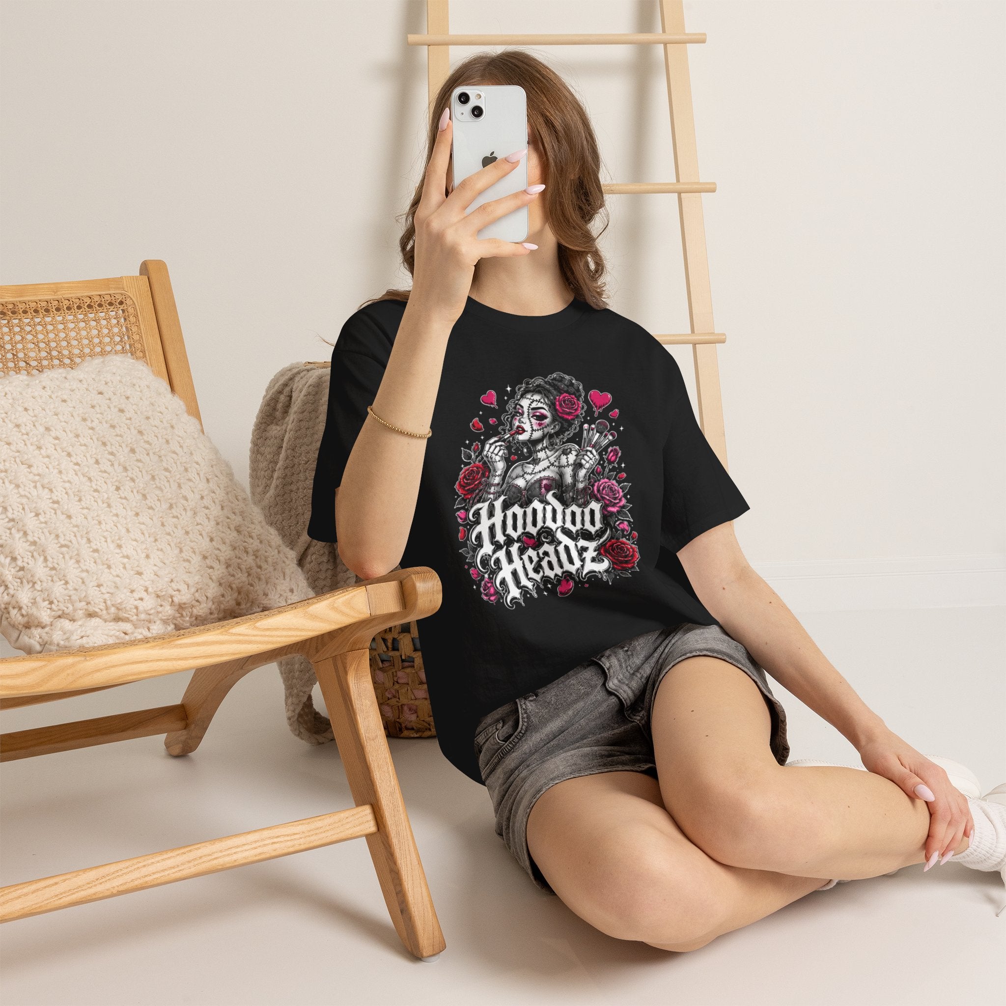 Stitched Beauty Tee | Hoodoo Headz® Makeup & Roses Heavy Cotton T-Shirt