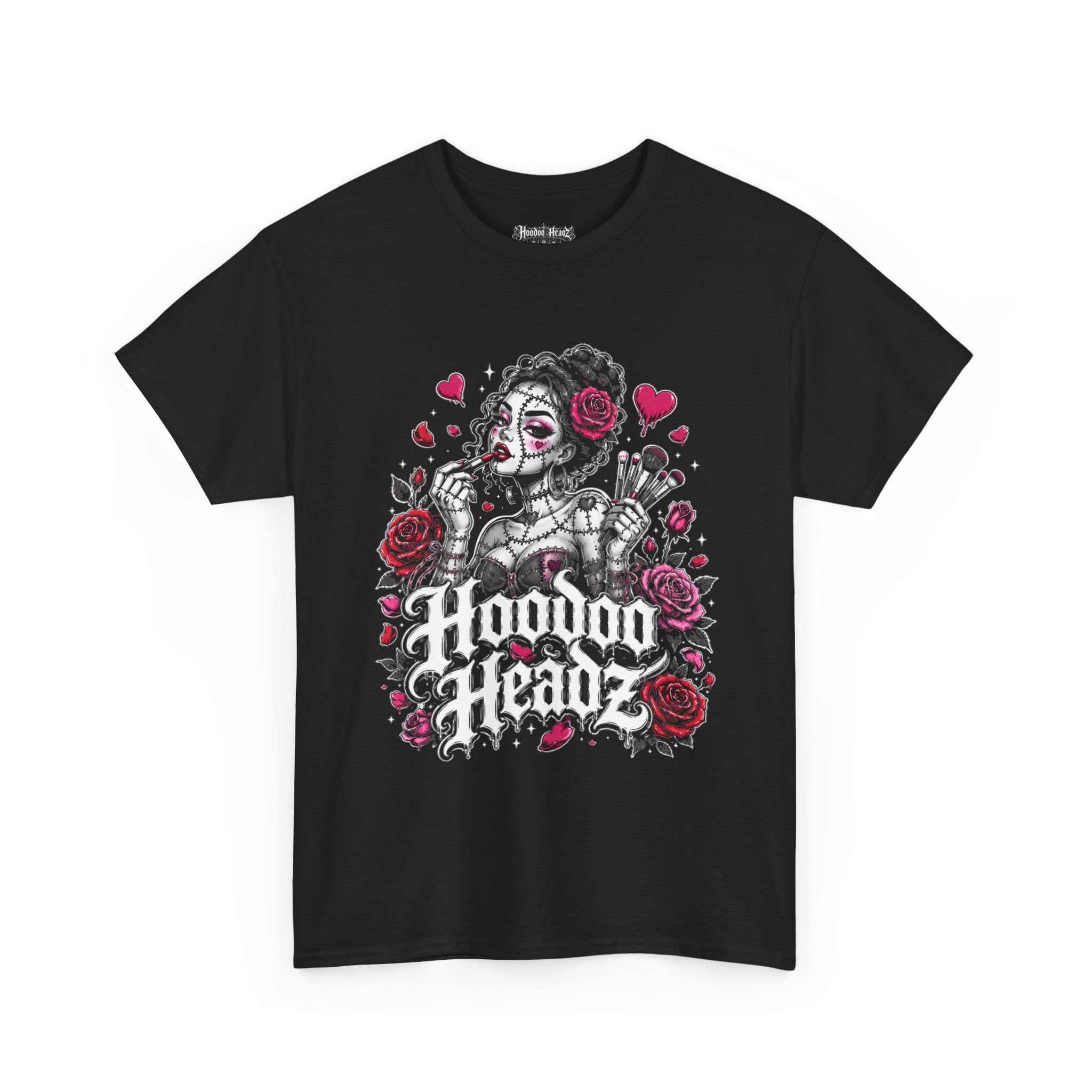 Stitched Beauty Tee | Hoodoo Headz® Makeup & Roses Heavy Cotton T-Shirt