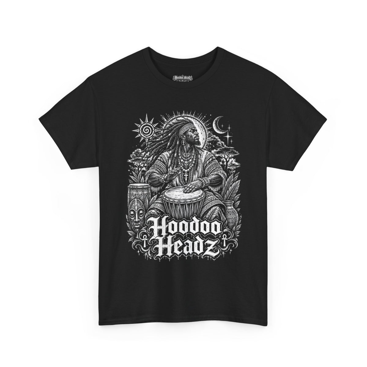 Ancestral Rhythm Tee | Hoodoo Headz® African Drum Spiritual Heavy Cotton T-Shirt