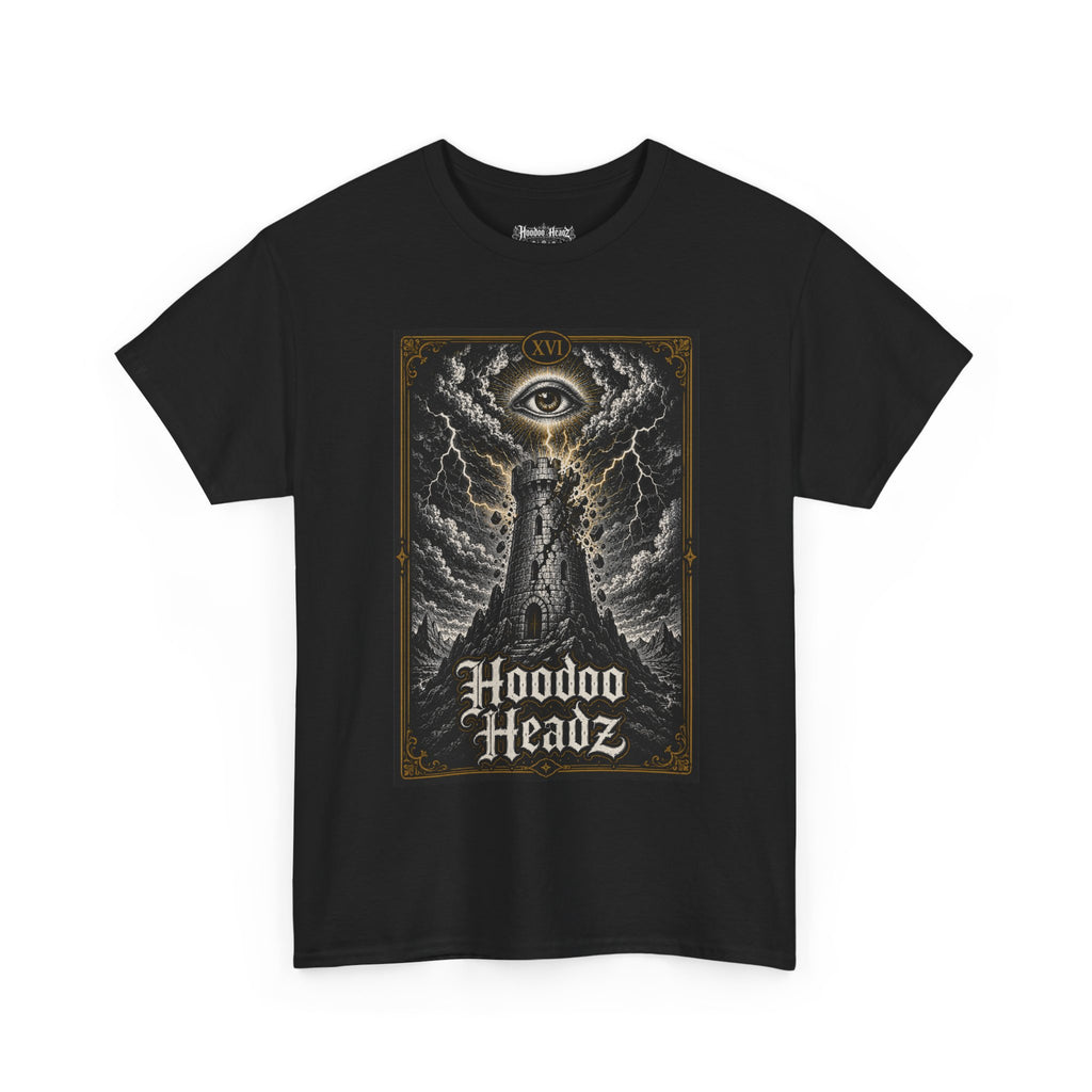 The Tower Tarot Tee | Hoodoo Headz® XVI Major Arcana Heavy Cotton T-Shirt