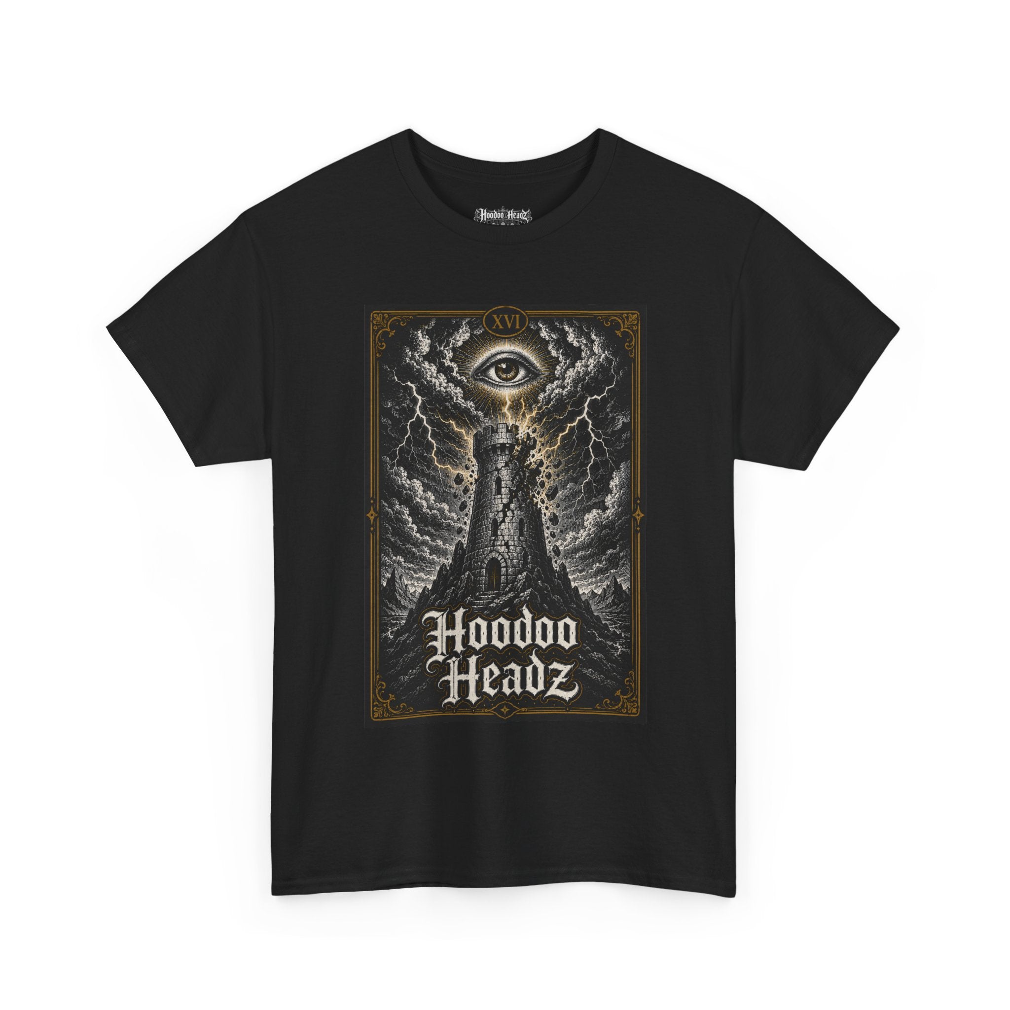The Tower Tarot Tee | Hoodoo Headz® XVI Major Arcana Heavy Cotton T-Shirt