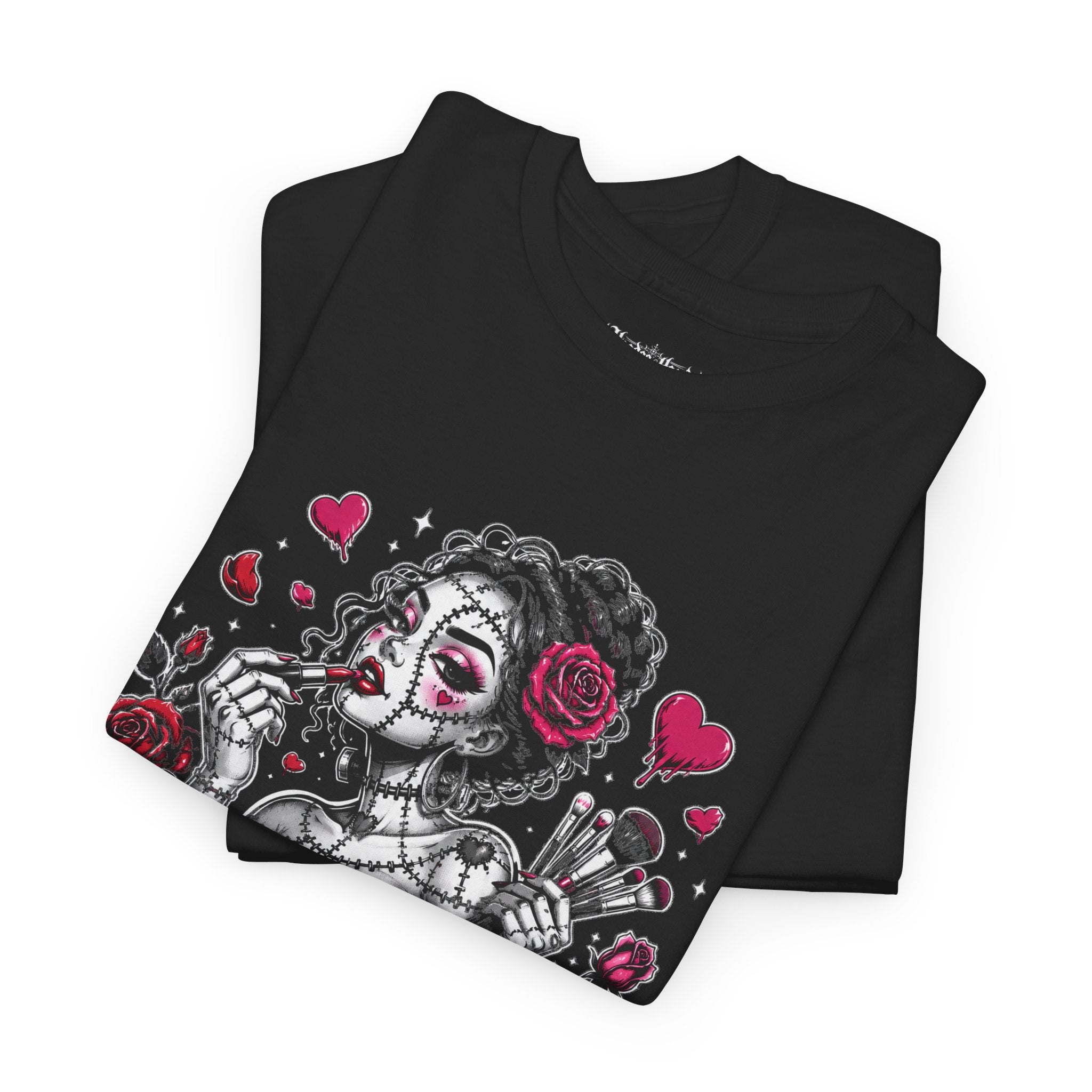 Stitched Beauty Tee | Hoodoo Headz® Makeup & Roses Heavy Cotton T-Shirt